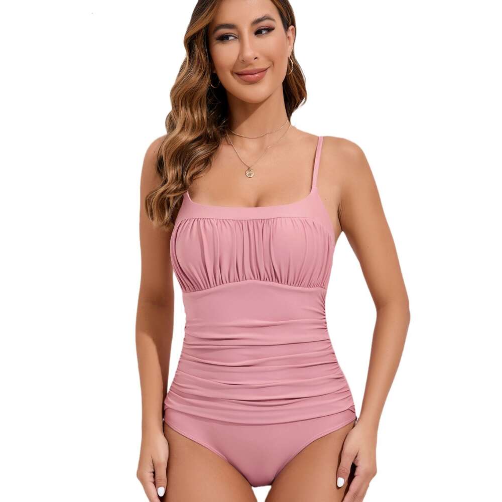 2024 New Chest Abdominal Folds, Designed to Cover the Belly Make You Look Slimmer. One Piece Swimsuit with Adjustable Shoulder Straps and A Beautiful 