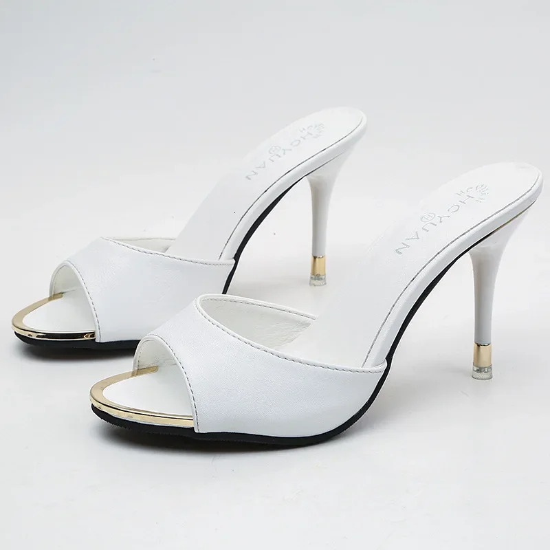 Comemore Summer Fashion Stiletto Shoes Sexy Black Slippers Womens Comfortable Sandals Mule Womens High Heels Slippers 240713