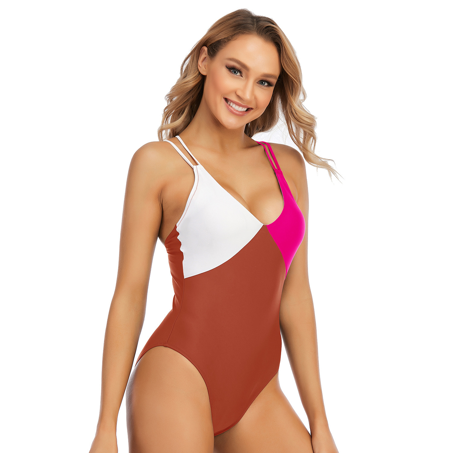 Fashion Sports Women's New Fashionable and Conservative Color Blocking Swimsuit, Competitive One-piece Swimsuit Waist Short Bifurcated Self-culti