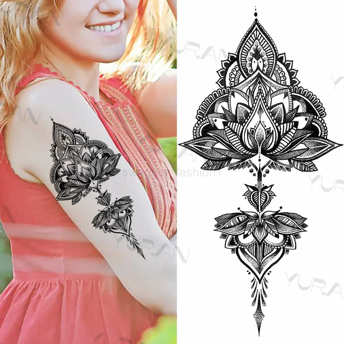 Lace Butterfly Rose Temporary Tattoo For Women Adult Henna Elephant Pendant Moon Flower Fake Tatoo Waterproof Arm Tattoo StickerB240713