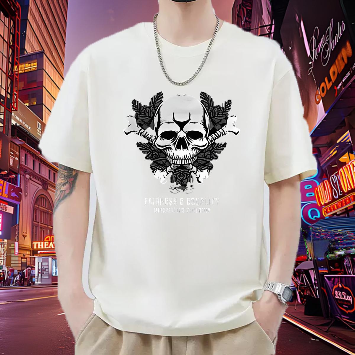 Classic T Shirts Men Floral Print Street Wear Mens Tshirts Breathable Crew Neck 5A