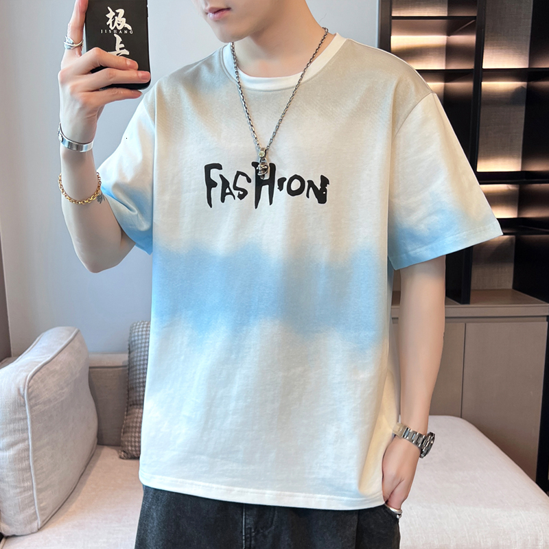2024 New Summer Men's Trendy Loose Clothing Fashion Brand Student Short Top Gradient Colored Flower Half sleeved T-shirt