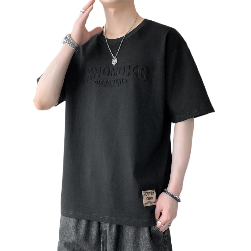 Lighing Delivery 2024 New Summer Boutique Steel Print Round Neck T-shirt Men's American Street Hip Hop Trendy Brand Loose and Versatile Short Sle