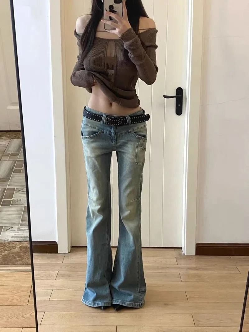 American tie Micro-flared for Women High Strt Straight Japanese Harajuku Style Slim Jeans Y2k Pants Z260313