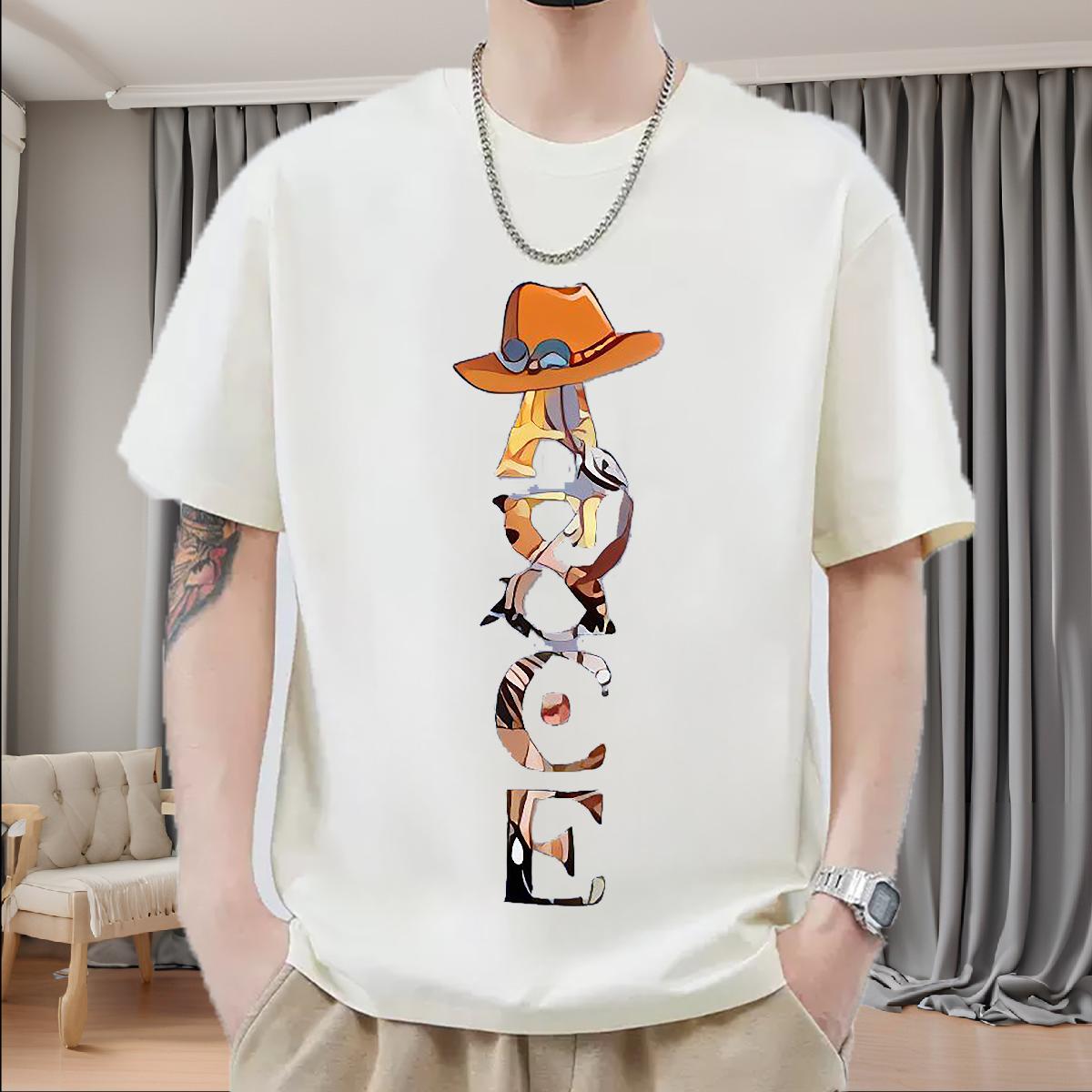 New T-Shirts Anime Print Home Outdoor Men Tshirts Breathable Crew Neck Popular