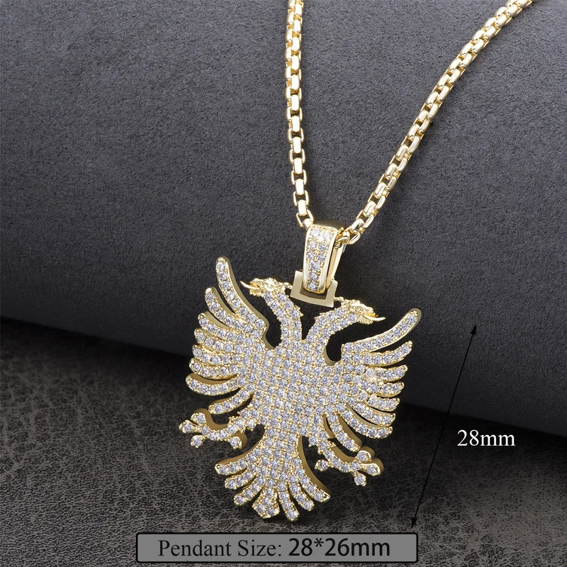 VANAXIN Iced Out Pendant Albanian Eagle Hip Hop Necklace CZ Zircon Folk Ethnic Style Jewelry Gift240703