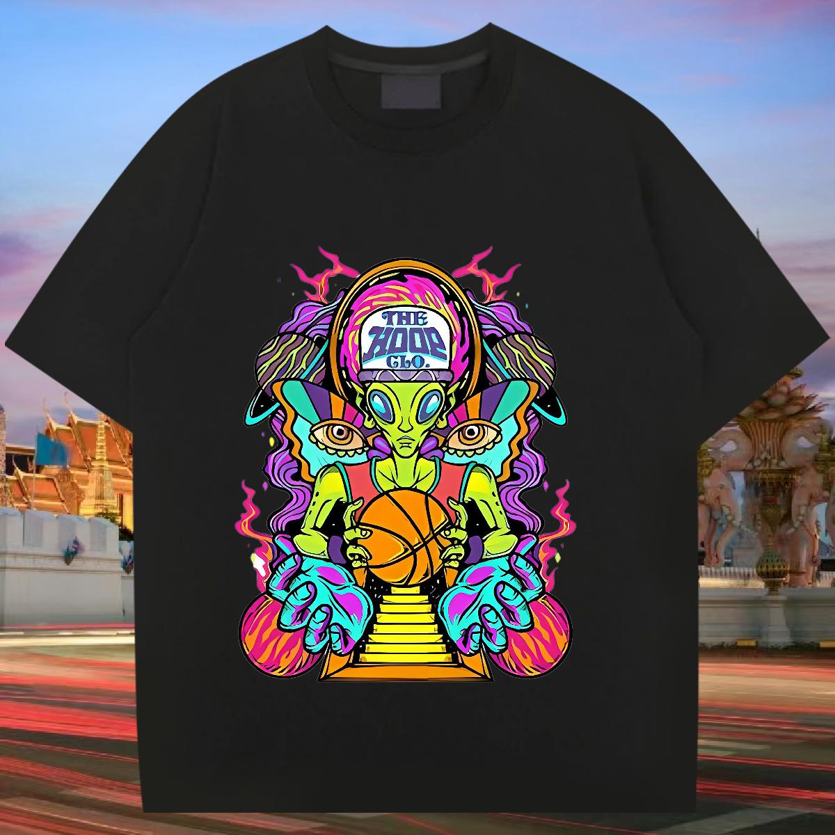 Classic Men T Shirts Cartoon Print Hip Hop Street Men Tees Breathable Short Sleeve Popular