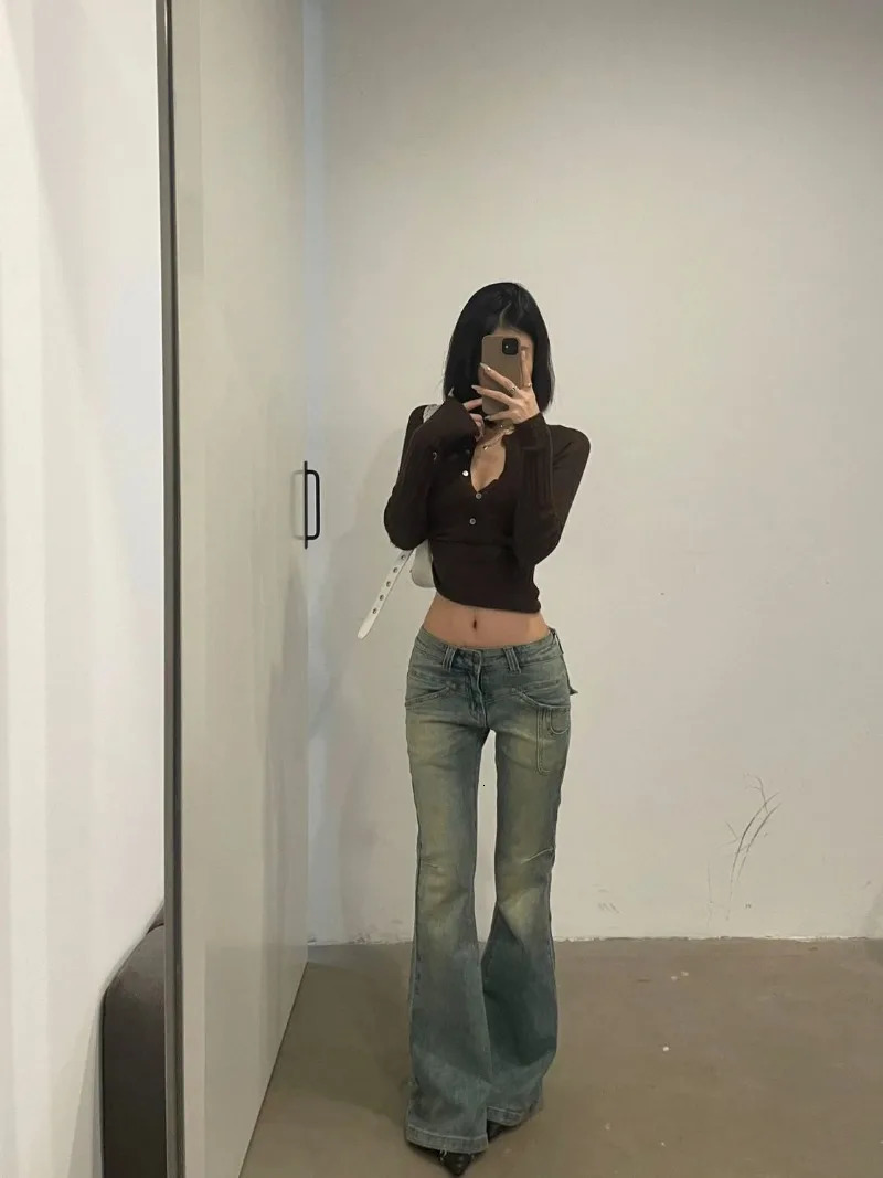 American tie Micro-flared for Women High Strt Straight Japanese Harajuku Style Slim Jeans Y2k Pants Z260313