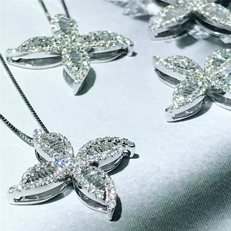 Ins Sparkling Flower Pendant Elegant Luxury Jewelry 925 Sterling Silver Fill Princess Cut White 5A Cubic Zircon CZ Diamond Party Women Beach Clavicle 