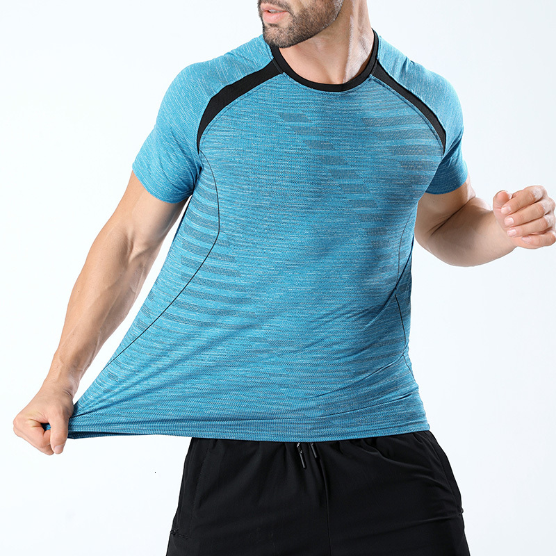 2024 new summer short sleeved sports T-shirt men's cationic quick drying round neck running high stretch fiess suit