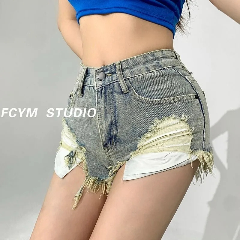 American Spicy Girl Worn Out Tassel Nostalgic Denim Shorts Women's Summer New Slim Fit Low Waist A-line Hot Pants