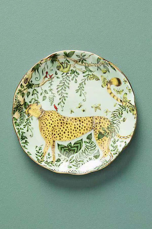 Anthropology Trinket Dish Forest Animal Hand-painted Tray for Home Decor Ceramic Plates Upscale el Placement cute platter 240711