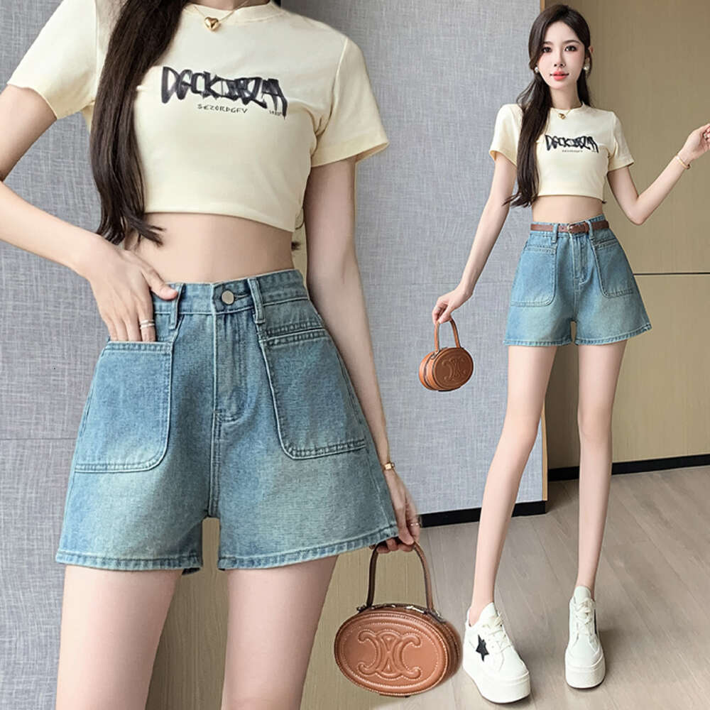 Designer's new wide leg denim shorts summer sexy short skirt refreshing and comfortable to wear pants large pocket women's casual wear
