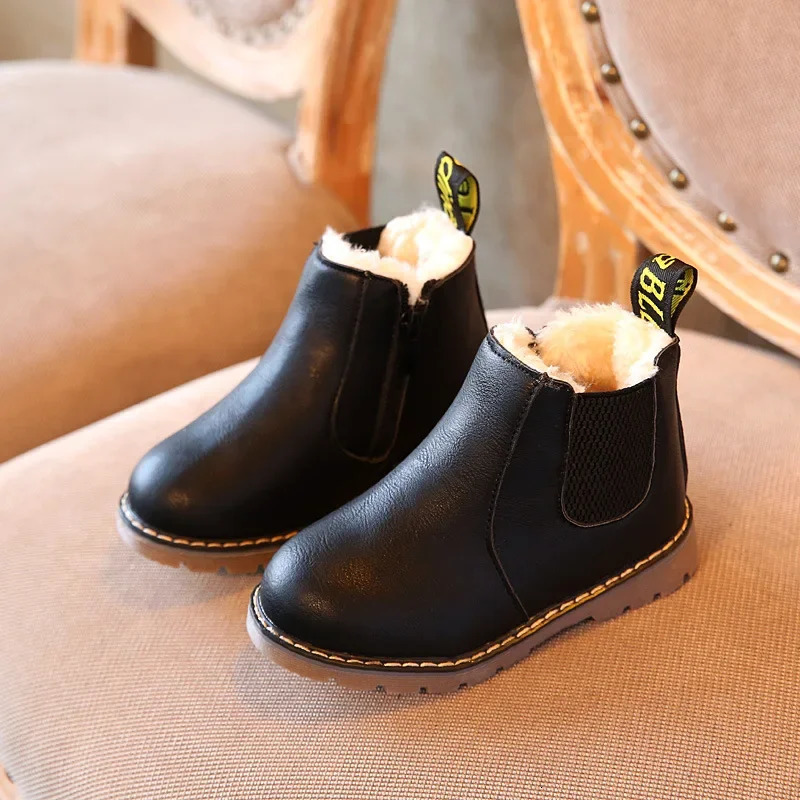 Children Shoes Fashion Kids Boots Autumn Winter Soft Leather Riding Boots Warm Fur Boys Ankle Boots Baby Girls Casual Shoes 240710 - view 7