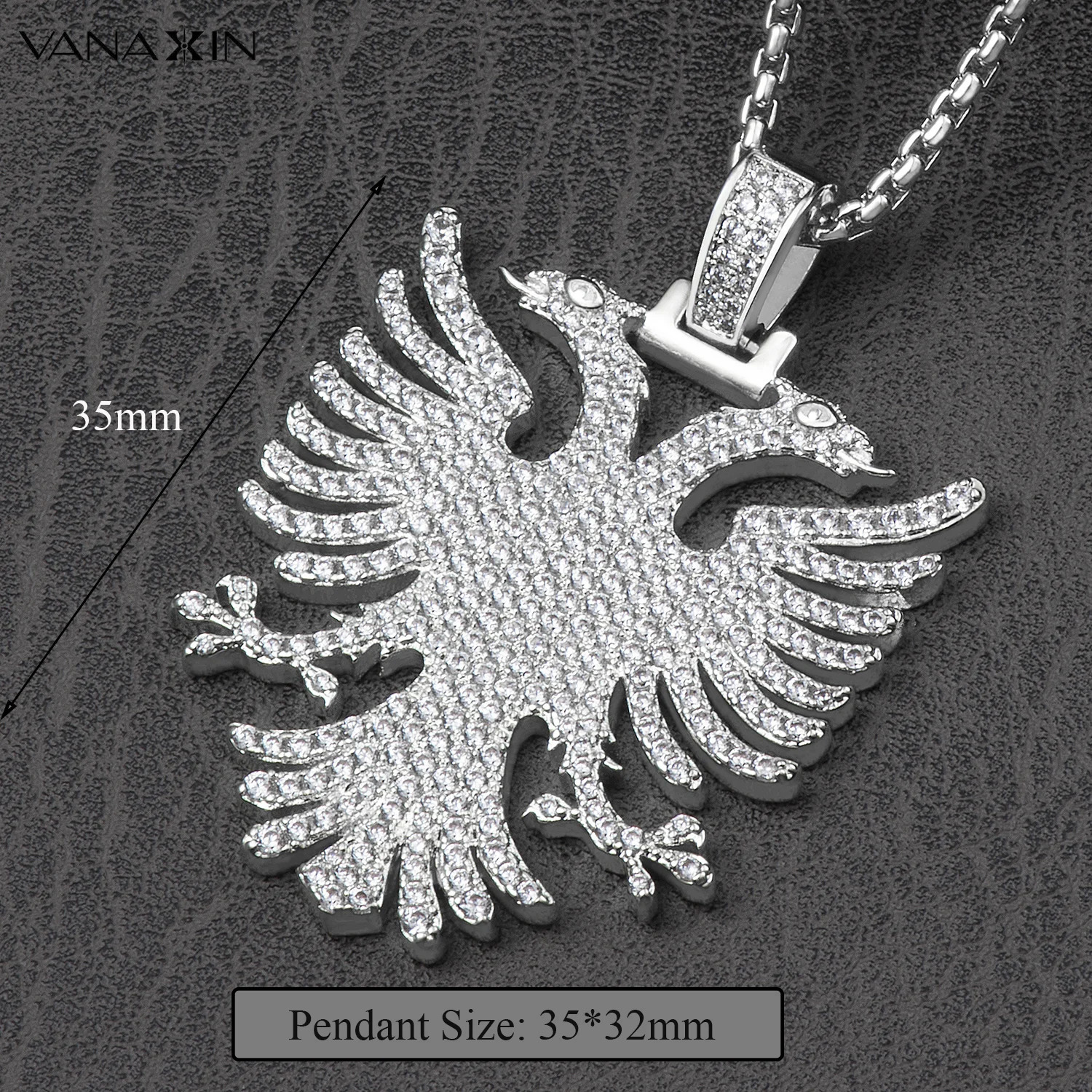 VANAXIN Iced Out Pendant Albanian Eagle Hip Hop Necklace CZ Zircon Folk Ethnic Style Jewelry Gift240703