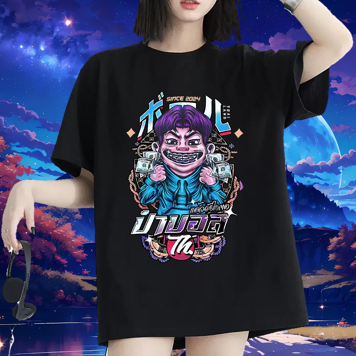 Loose Woman T Shirts Crew Neck Cotton Tshirts Street Fashion Tshirt for Man Woman Cartoon Printing S-3XL