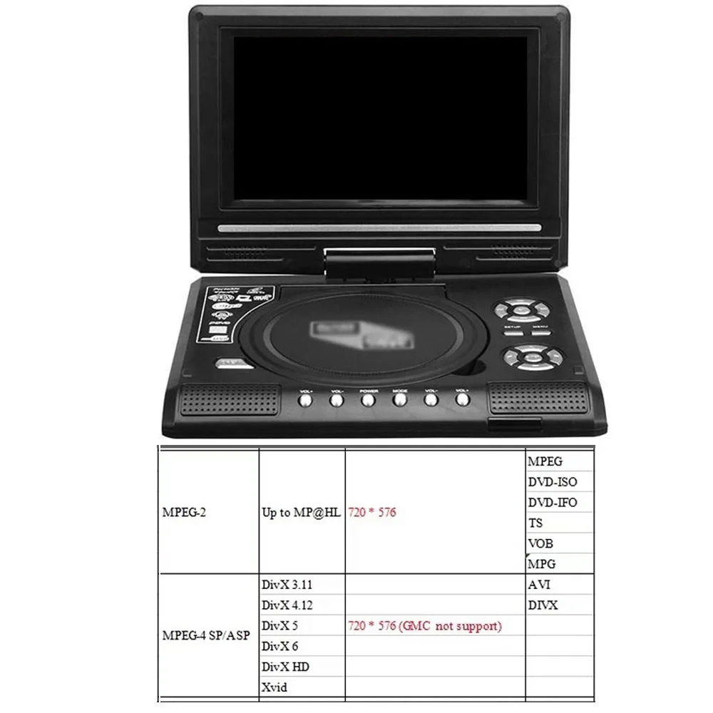 78inch 16 9 Widescreen DVD Player 270° Rotatable LCD Screen Home Car TV Portable VCD MP3 Viewer with Game Function 240711 - view 6