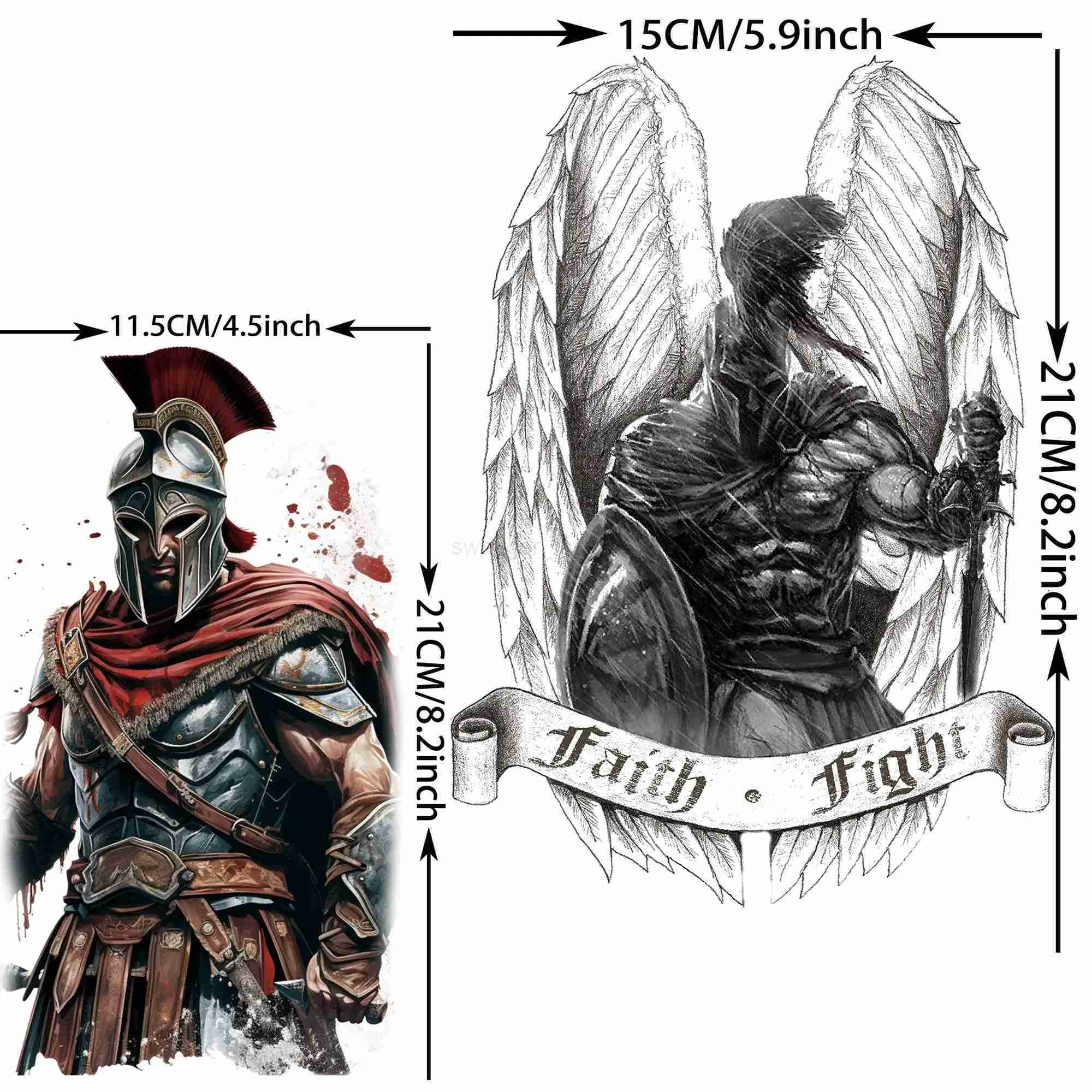 6 Sheets Cool Large Arm Sleeve Spartan Warrior Temporary Tattoos For Men Women Adults Ancient Roman Knight Fake Tattoo StickersB240713