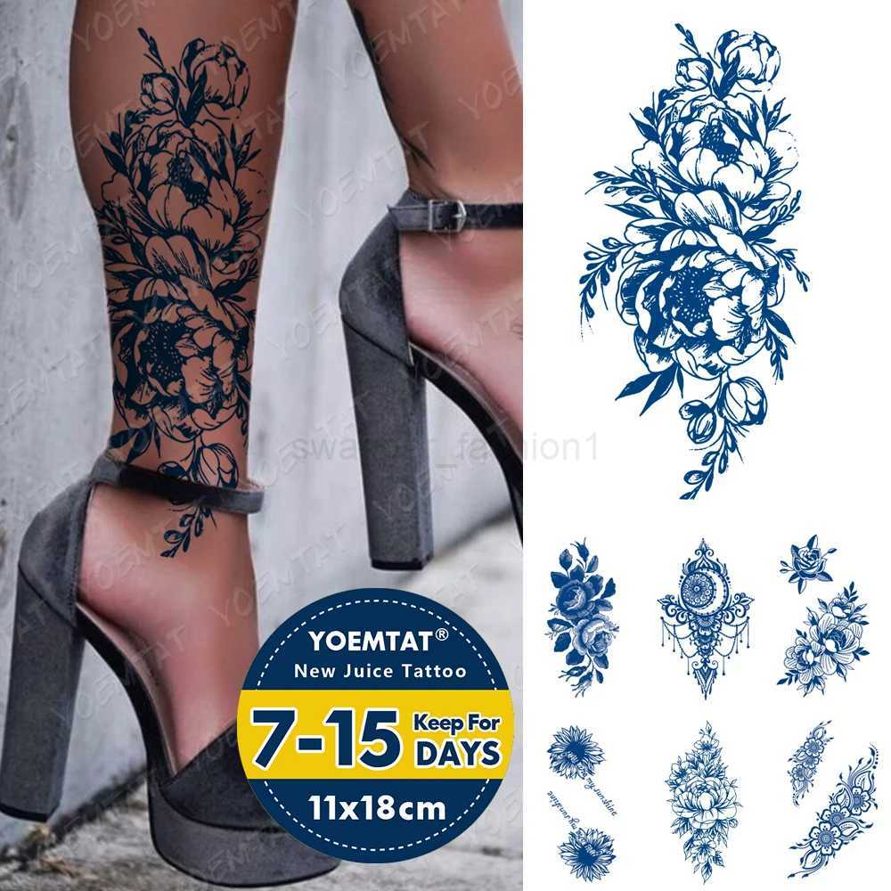 Juice Extract Lasting Waterproof Temporary Tattoo Sticker Peony Flower Flash Tattoos Women Ink Arm Ankle Body Art Fake Tatto MenB240713