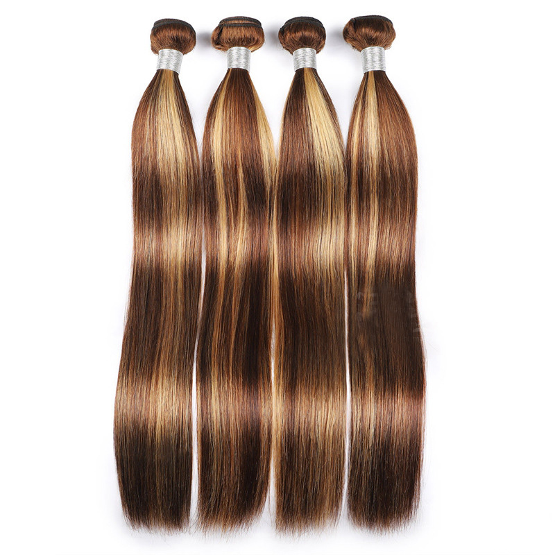 Brazilian Human Hair Peruvian Malaysian Virgin Hair Wefts With 4X4 Lace Closure P4/27 Piano Color 3 PCS Straight 10-30inch