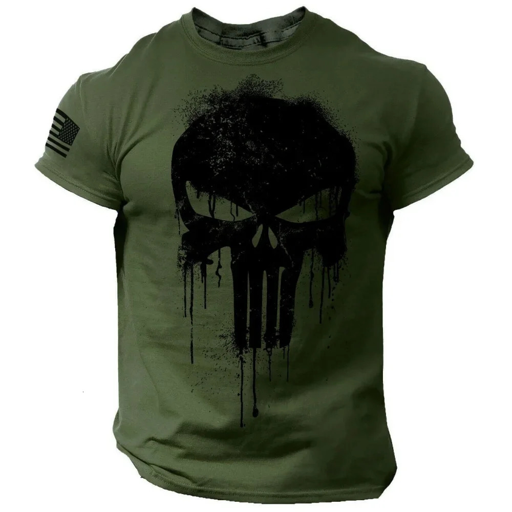 Minimalist Skull Helmet Pattern Printed Mens T Shirt Round Neck Loos Top Breathable Comfortable Summer Oversized y2k Clothing 240703