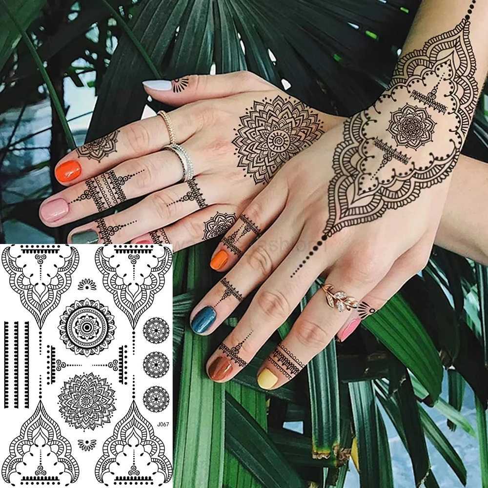 Black Henna Temporary Tattoos Lace Flower Mehndi Tattoo Sticker for Women Wedding Waterproof Fake Tattoo Festival Body Art HenaB240713