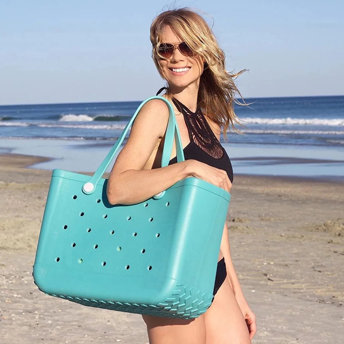 Extra Large Summer EVA Waterproof Women Beach Tote with Holes Pouch Shopping Storage Basket Travel Bag 240708 9de2 4