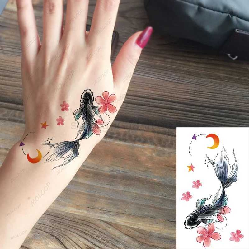 Tattoo Stickers Luckly Fish Whale Tail Moon Flower Fake Tatto Waterproof Temporary Hand Tatoo for Women Men Makeup ArtB240713