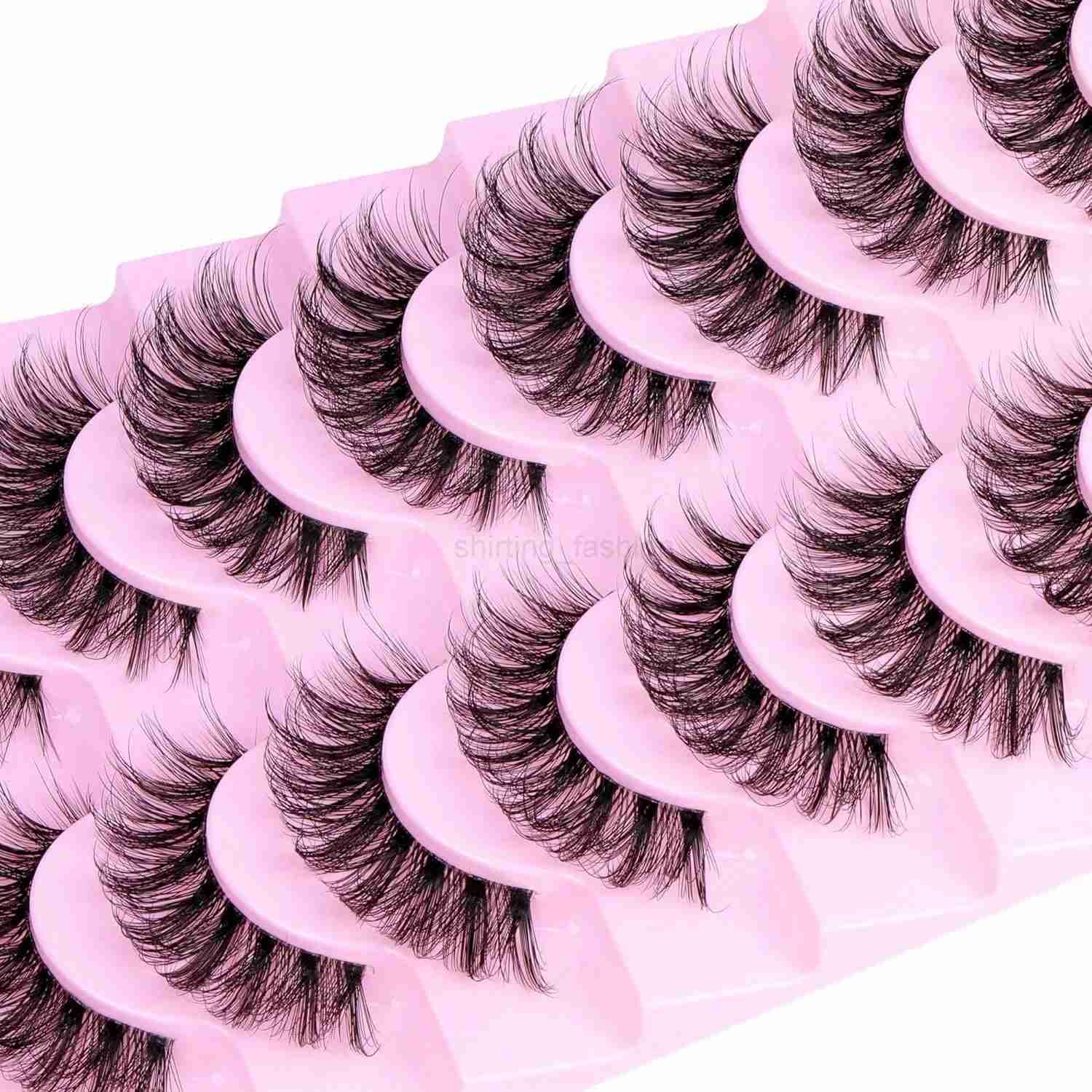 10 Pairs Natural Fluffy D Curl 3D Volume Wispy False Eyelashes with Clear Band - Soft Lightweight and - Reusable LashesCL240713