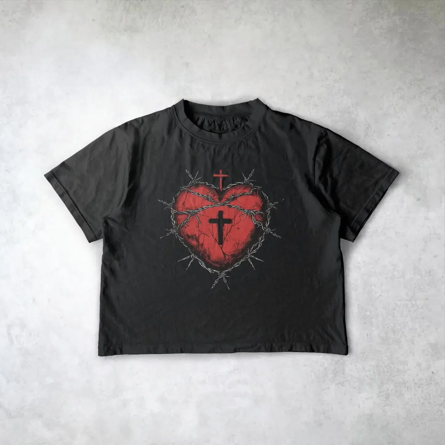 2024 Y2K High Street Retro Red Heart Pattern Hoodies Oversized For Men And Women Harajuku Hiphop Gothic Tshirt Sweatshirt y240709