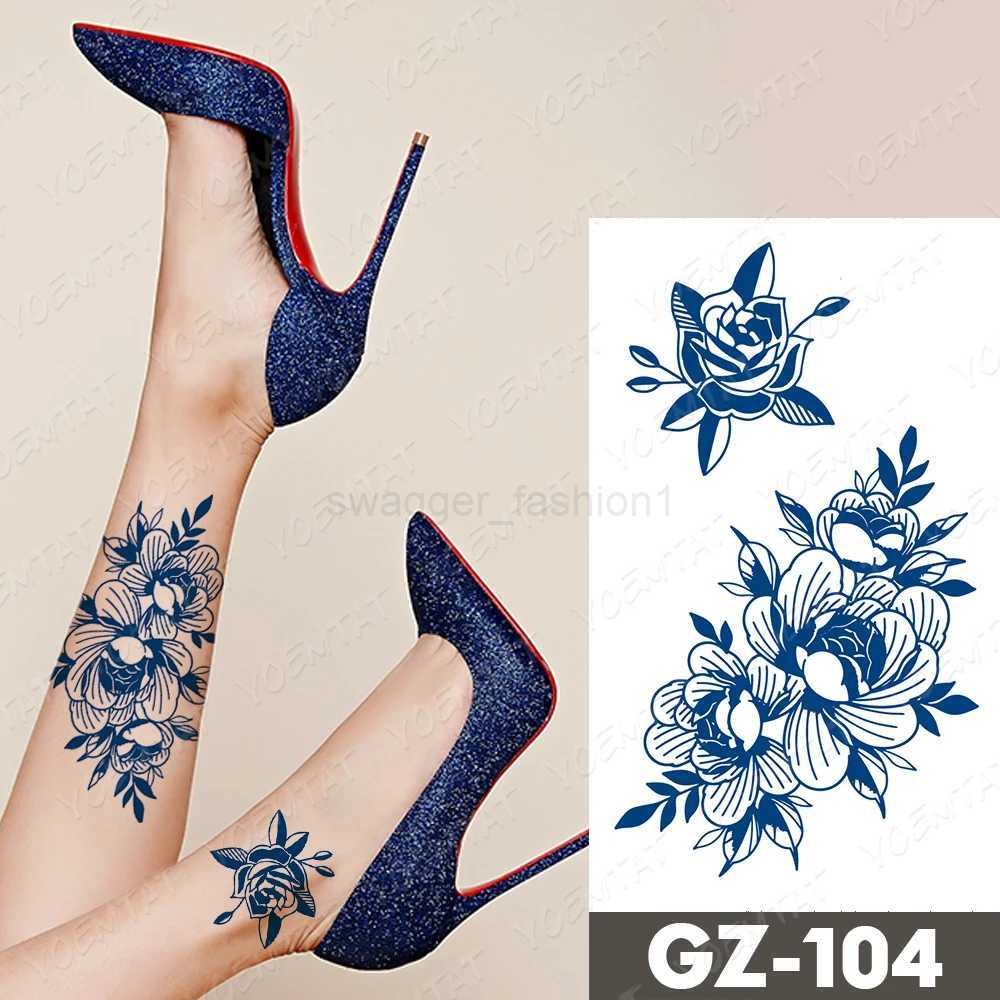 Juice Extract Lasting Waterproof Temporary Tattoo Sticker Peony Flower Flash Tattoos Women Ink Arm Ankle Body Art Fake Tatto MenB240713