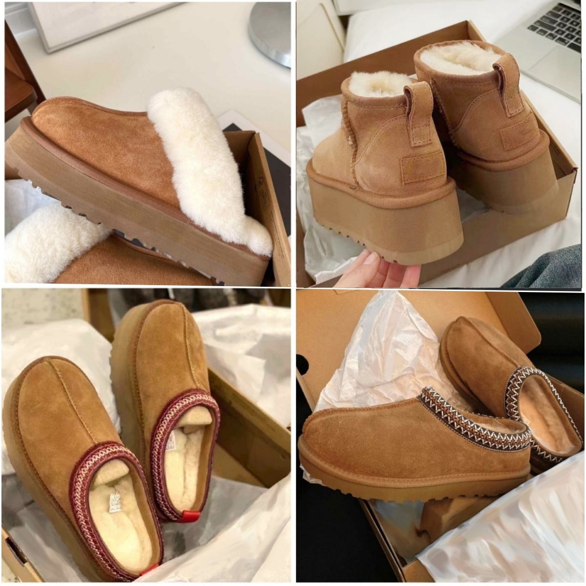 boots designer womens tasman slippers tazz ultra mini boot slides chestnut shoes platform fluffy sheepskin fur leather top quality wool women outside with box