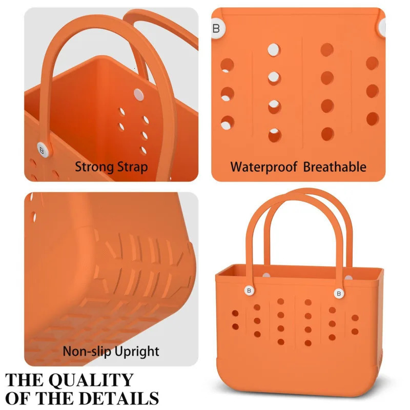 Extra Large Summer EVA Waterproof Women Beach Tote with Holes Pouch Shopping Storage Basket Travel Bag 240708 9de2 4