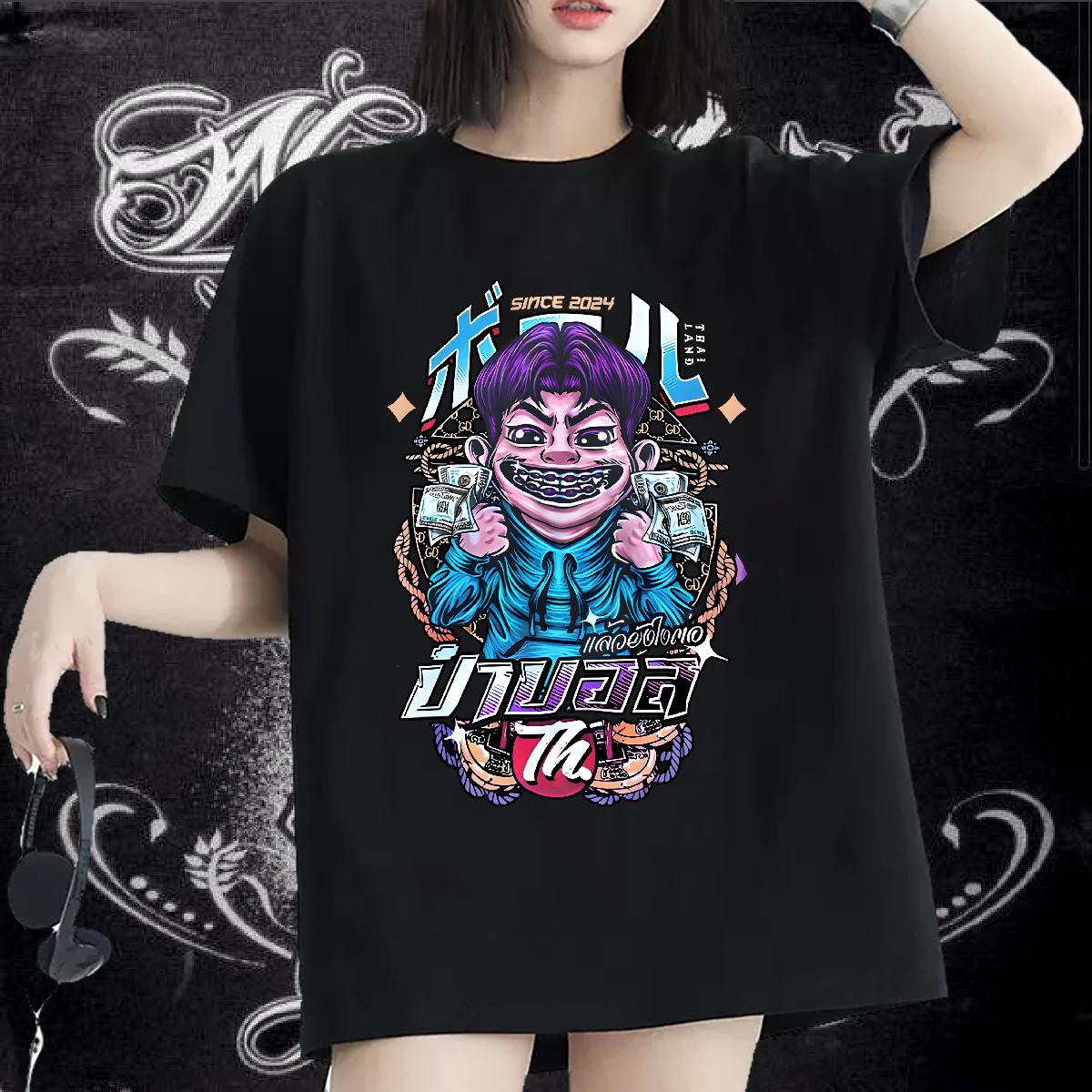 Wholesale Woman T Shirts Cotton O Neck Short Sleeves Tops Hip Hop DIY Couples T Shirts Anime