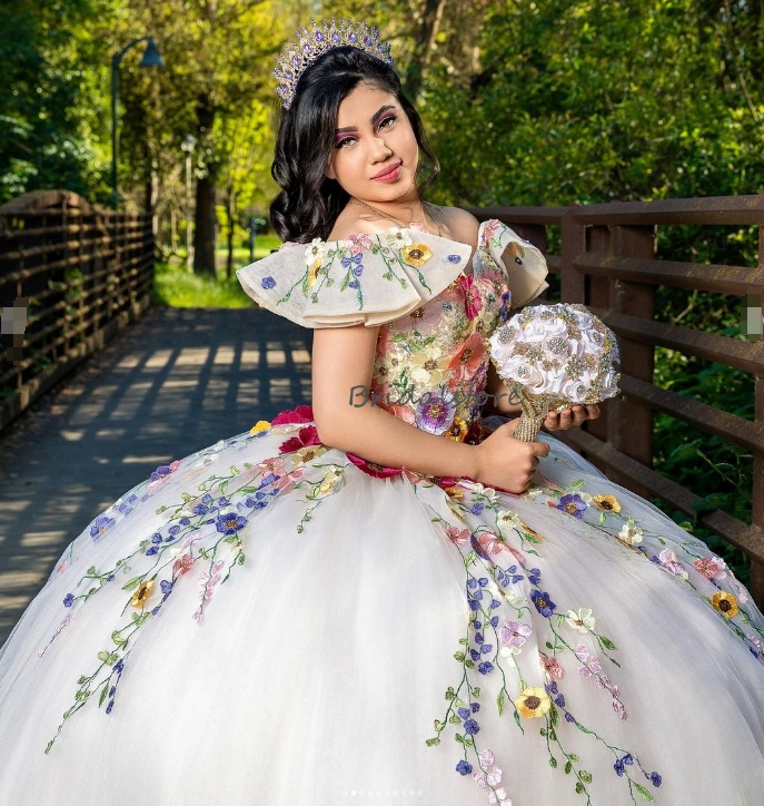Colorful Flowers Mexican Quinceanera Dresses Charro Mexico Off Shoulders Vestidos De 15 Anos Quinceaneras 2024 Birthday Party Masquerade Pageant Sweet