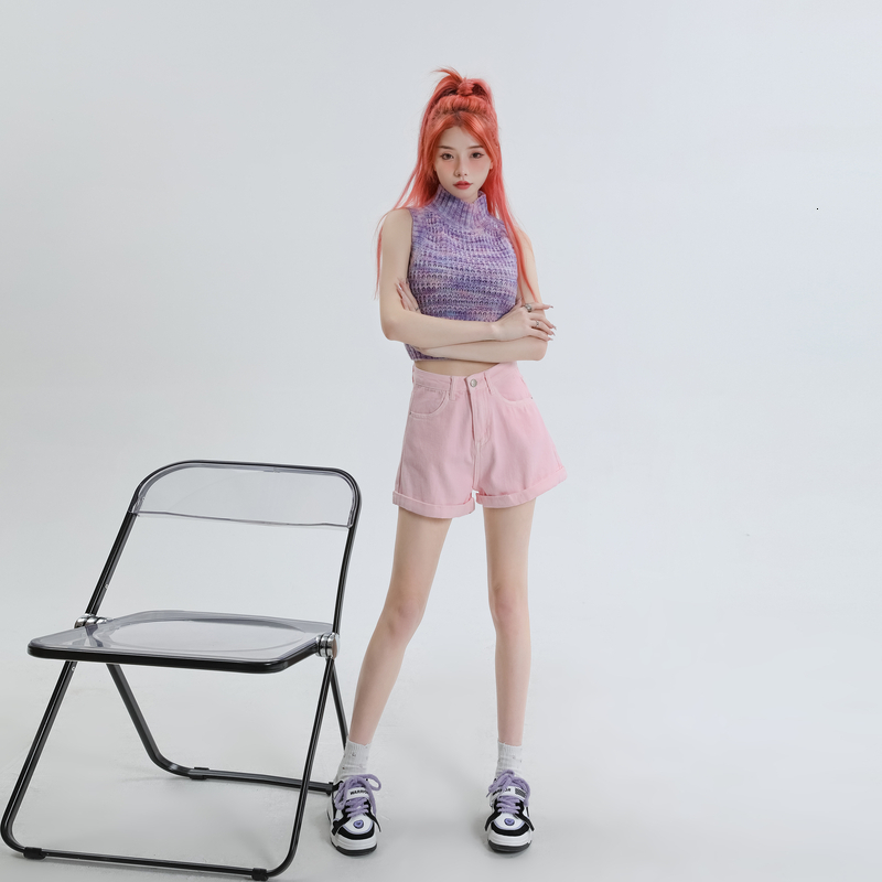 Designer Spicy Girl Flanging Sexy Jeans for Women 2024 Summer New Collection Candy Color Wide Leg Shorts Fashion Daily Wear Sexy Casual Pants