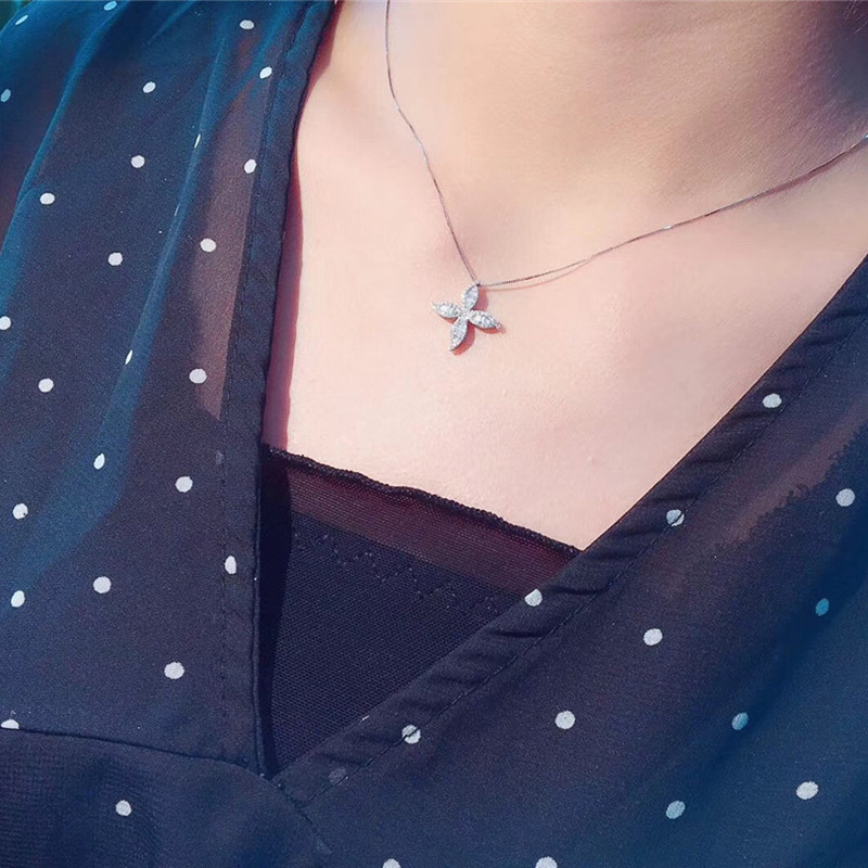 Ins Sparkling Flower Pendant Elegant Luxury Jewelry 925 Sterling Silver Fill Princess Cut White 5A Cubic Zircon CZ Diamond Party Women Beach Clavicle 