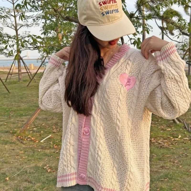 Womens Sweaters Retro celebrity print knitted lover Taylor cardigan sweater womens Swift sweater button up long sleeved jacket oversized Y2K cardigan 