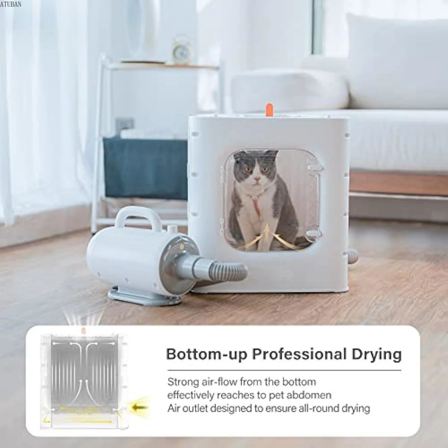 Pet Hair Dryer Grooming Blower Foldable Separated Cat Blow Dryer Box 62L Capacity for Cats and Small Dogs,Fast Pet Drying Blower