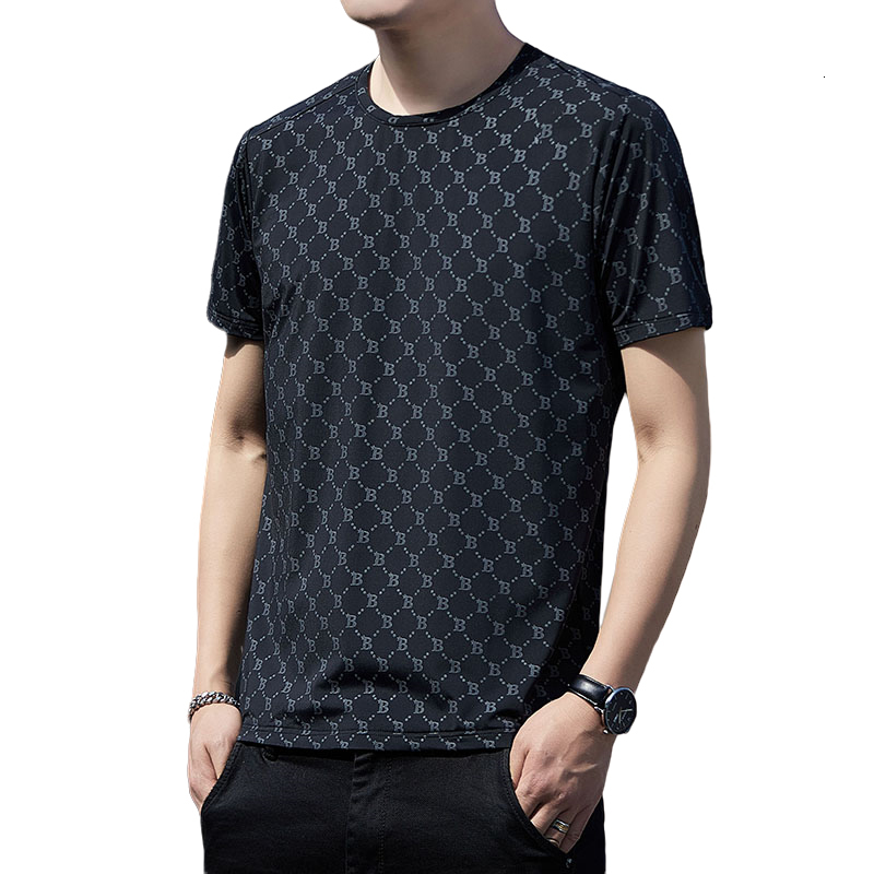 Lighing Delivery 2024 Summer New B-shaped Short Thin Silk Trendy Brand Half Sleeve T-shirt for Men, Ice Sensation Top