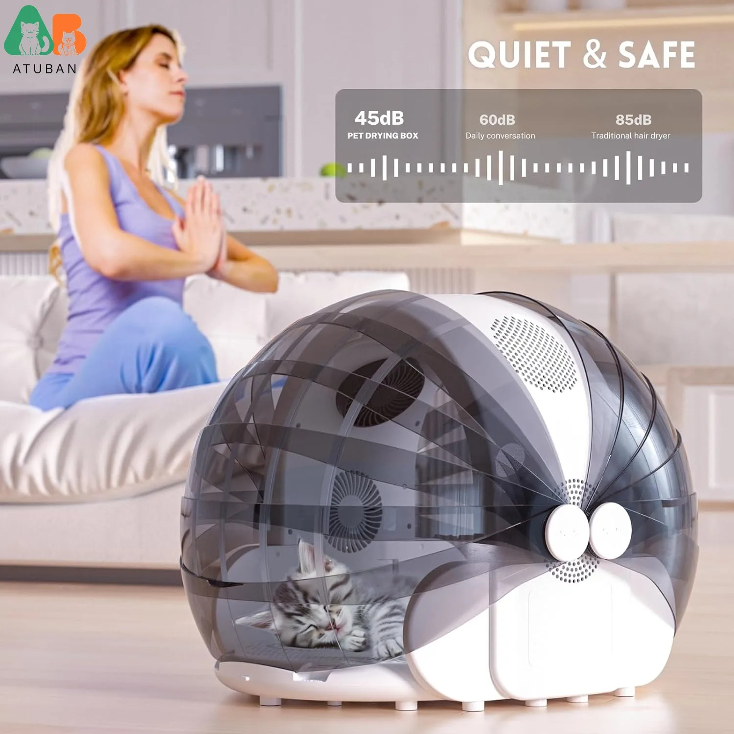 Foldable Automatic Pet Dryer Box for Cats and Small Dogs,Ultra Quiet Cat Hair Dryer 360 Temperature Control Smart Pet Drying Box