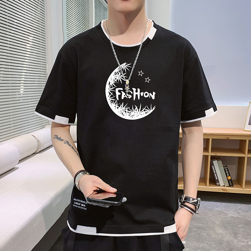 Yuncang Flash Hair 100% Cotton Men's Summer Loose Clothing Trendy Brand Student Round Neck Short Sleeve T-shirt