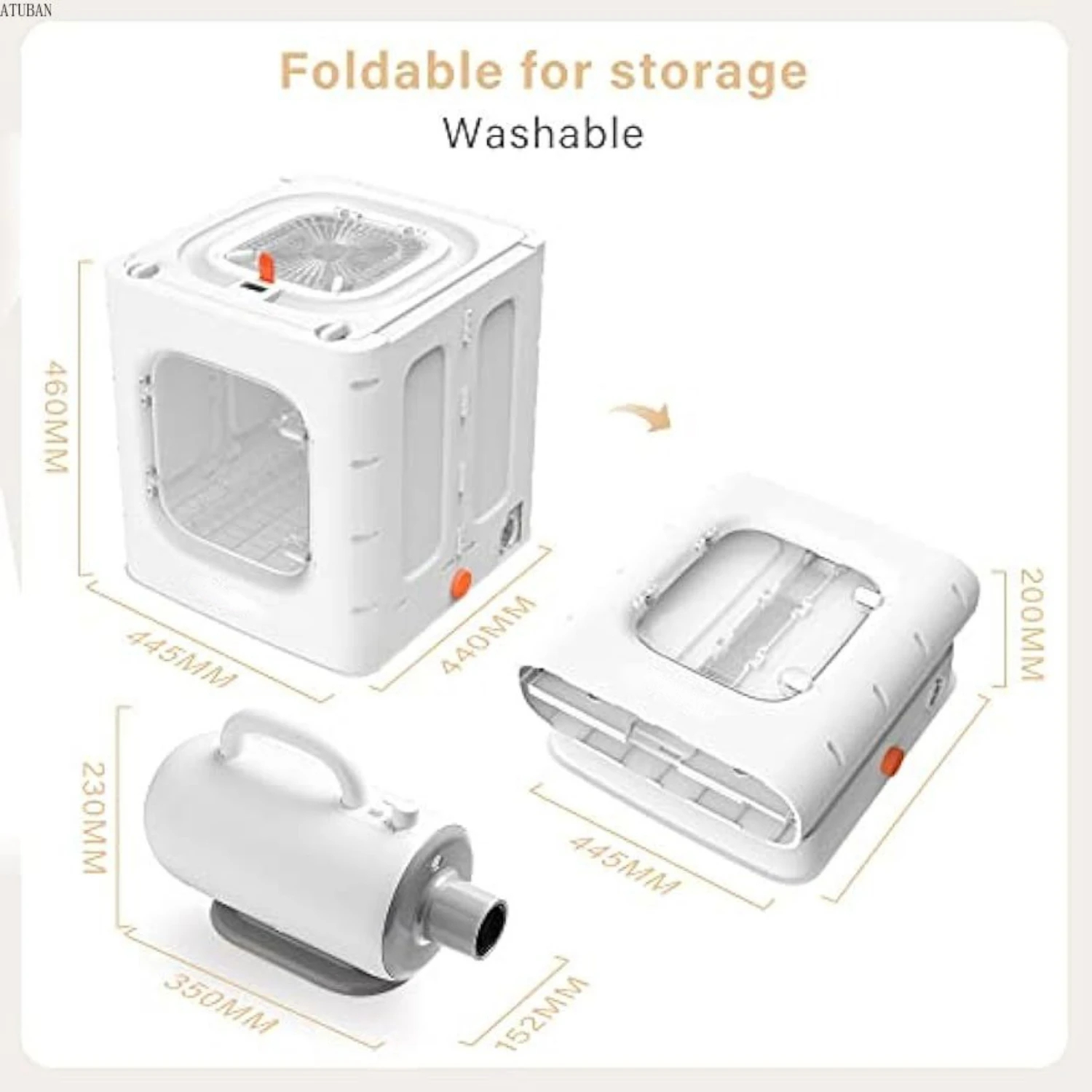 Pet Hair Dryer Grooming Blower Foldable Separated Cat Blow Dryer Box 62L Capacity for Cats and Small Dogs,Fast Pet Drying Blower