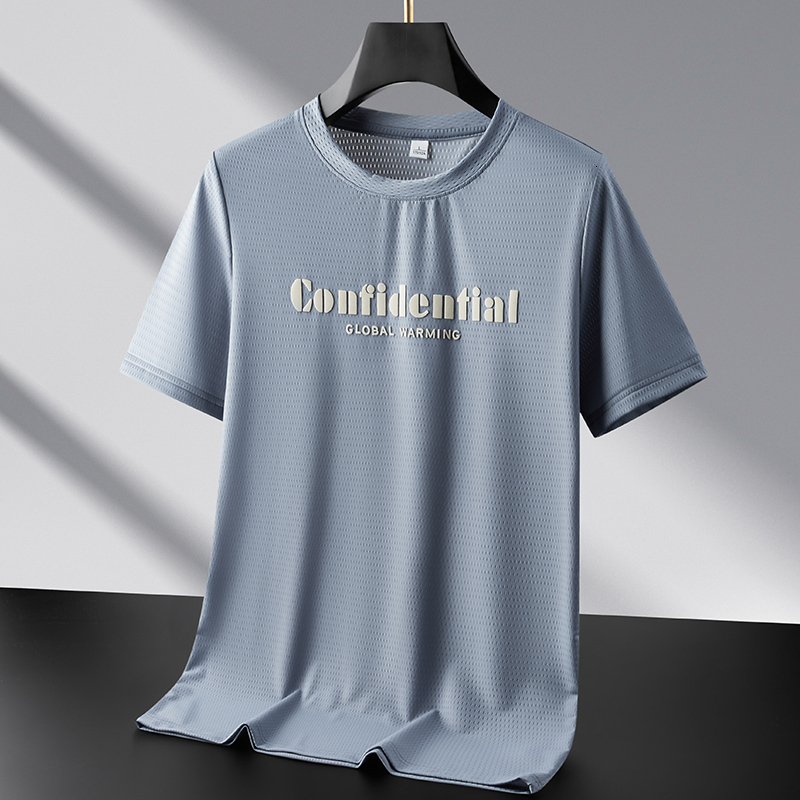 Short sleeved ice silk t-shirt for men, cool feeling, sun protection, summer thin design, inner T-shirt, quick drying, sporty, loose and trendy