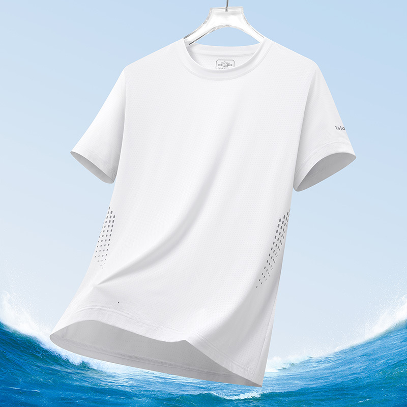 Yuncang Flash Hair 2024 Summer Ice Silk sleeved Thin, Loose, Casual, Lightweight Bottom Shirt Men, Quick drying T-shirt for Sports, Breathable Short S