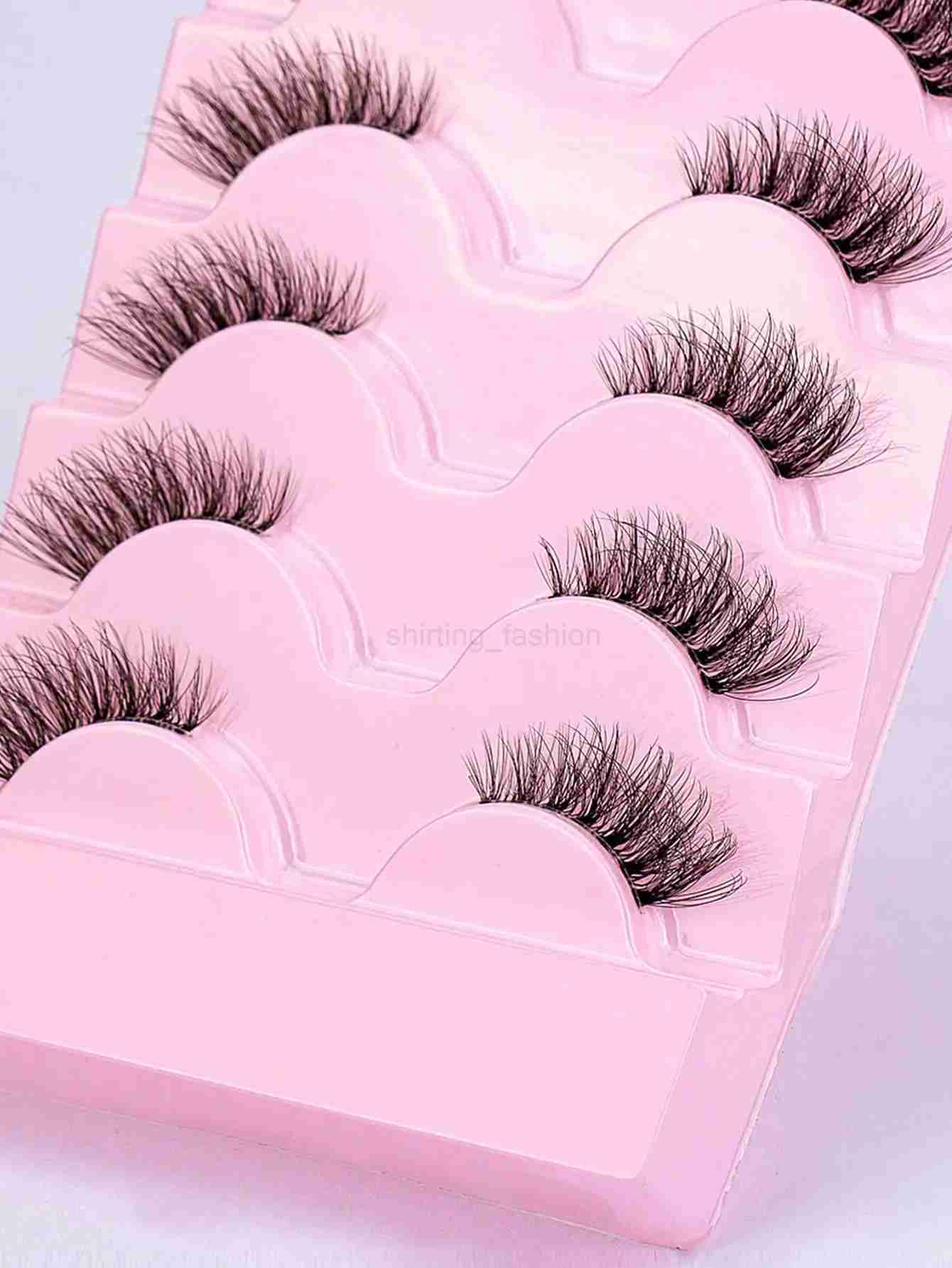 Half Eey Lashes 5 Pairs Faux Mink Lashes Cat Eye Fluffy Wispy Transparent Stems Reusable False Eyelashes Makeup ToolsCL240713