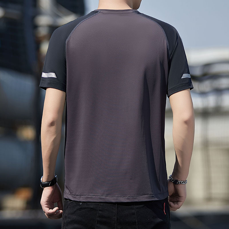 Lighing delivery sensitive short sleeved T-shirt for men in summer, running and fiess, color blocking T-shirt, ice silk quick drying clothes, men'