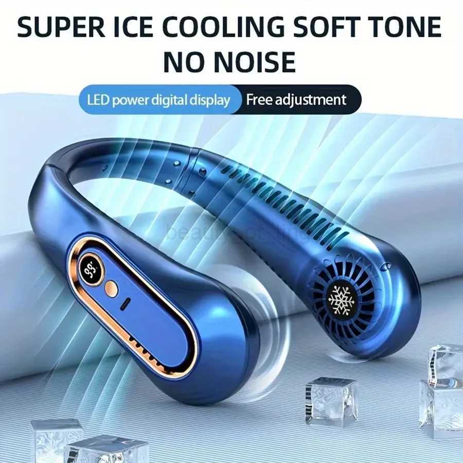 2024 New Top Selling Hanging Neck Fan Portable Cooler Mini Air Conditioner Wearable Neck Fan With 5 Gears and LED Display ScreenCL240712