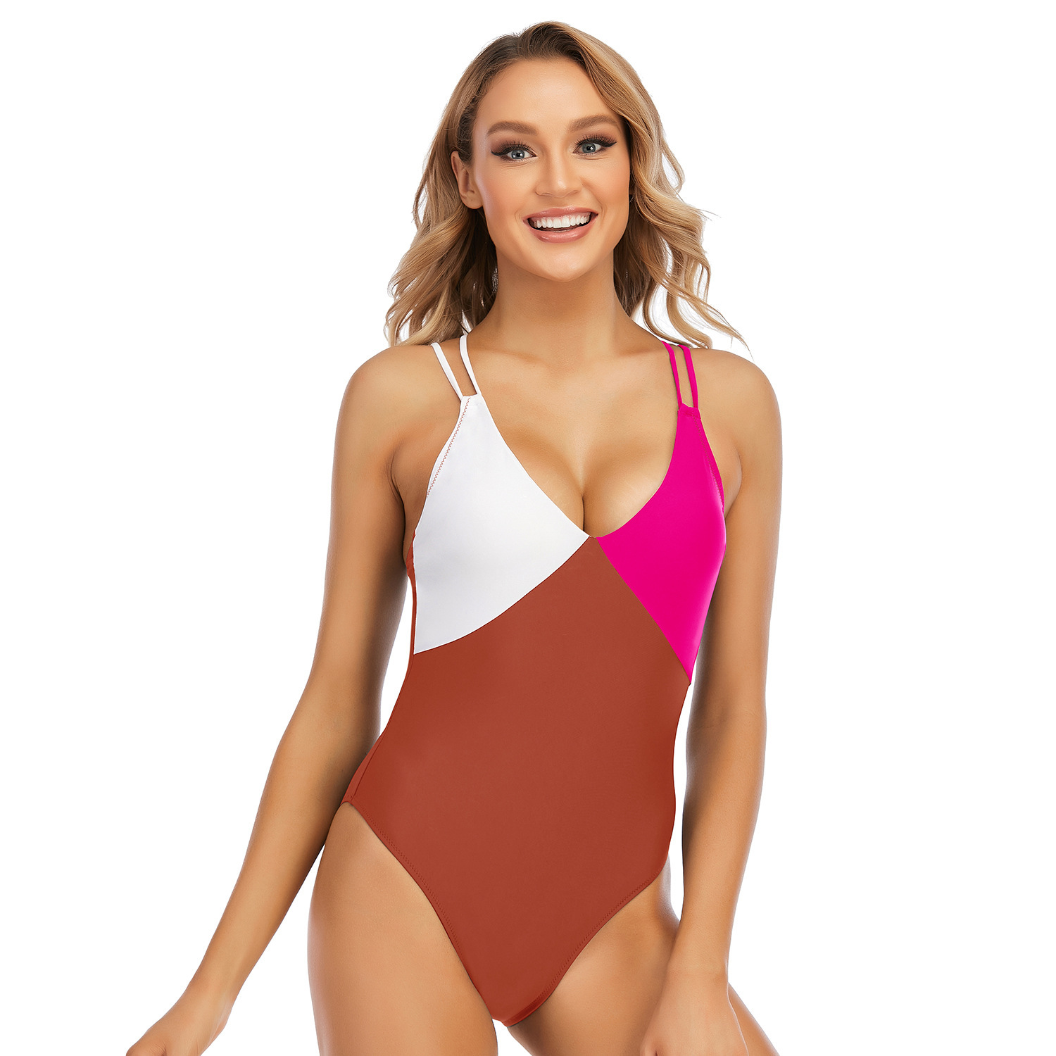 Fashion Sports Women's New Fashionable and Conservative Color Blocking Swimsuit, Competitive One-piece Swimsuit Waist Short Bifurcated Self-culti