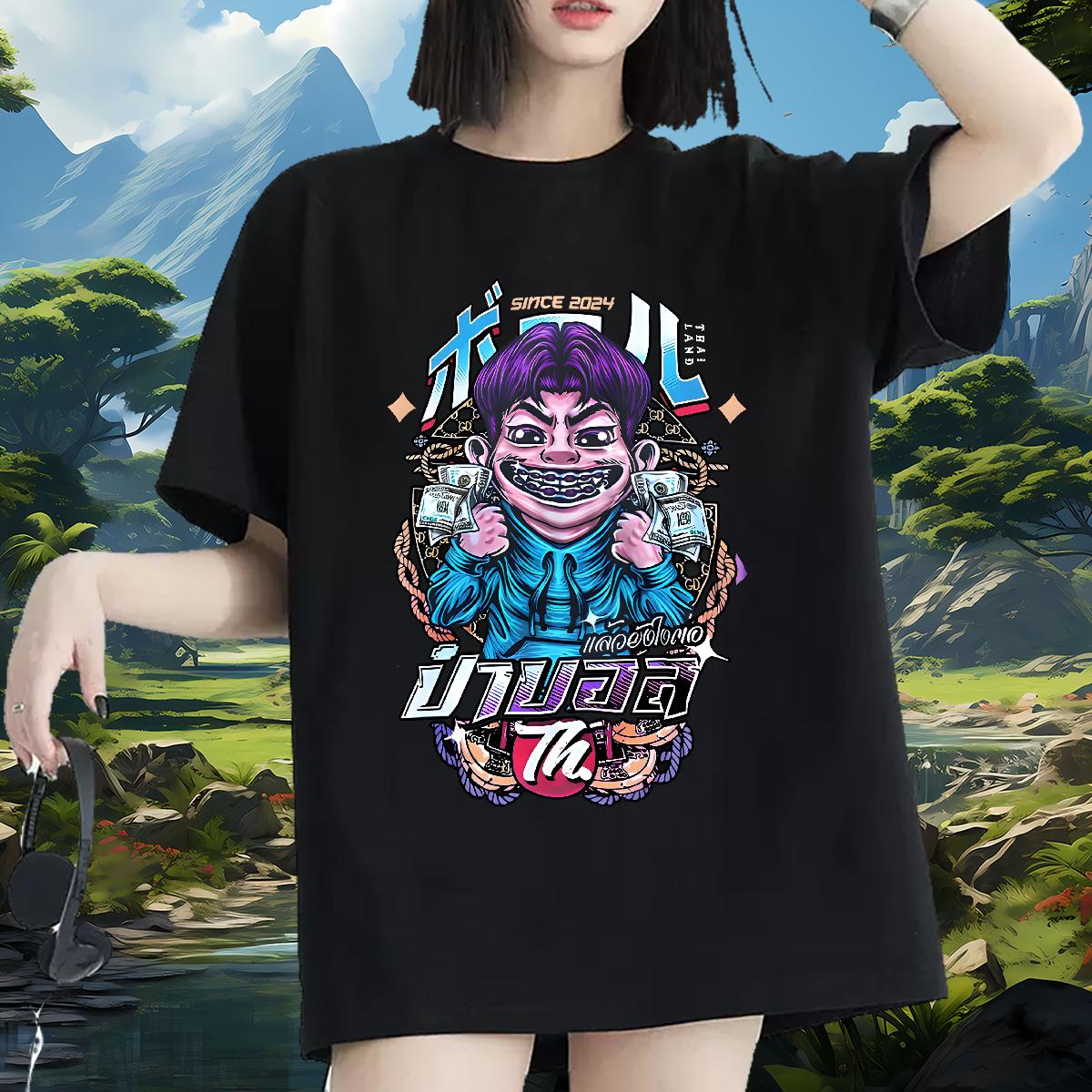 Casual New Women T Shirts O-Neck Short Sleeve Cotton Cartoon Floral Printing Tops Sports Casual Lady Woman Tshirt